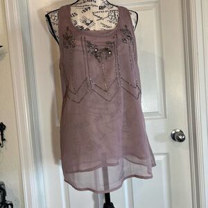 Charlotte Russe Womens Boho Sheers Beaded Top Mauve Medium